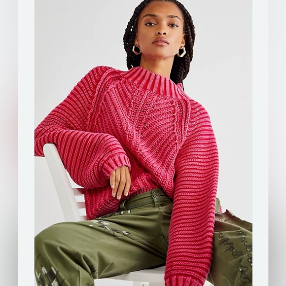 Free People sweetheart balloon sleeve sweater pink women’s small - Picture 1 of 6
